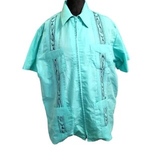 Haband Guatavera Turquoise Short Sleeve Large Shirt with Embroidery